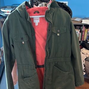 Cat & Jack Parka Olive Green w/Hot Pink Faux Fur Hooded Jacket Sz